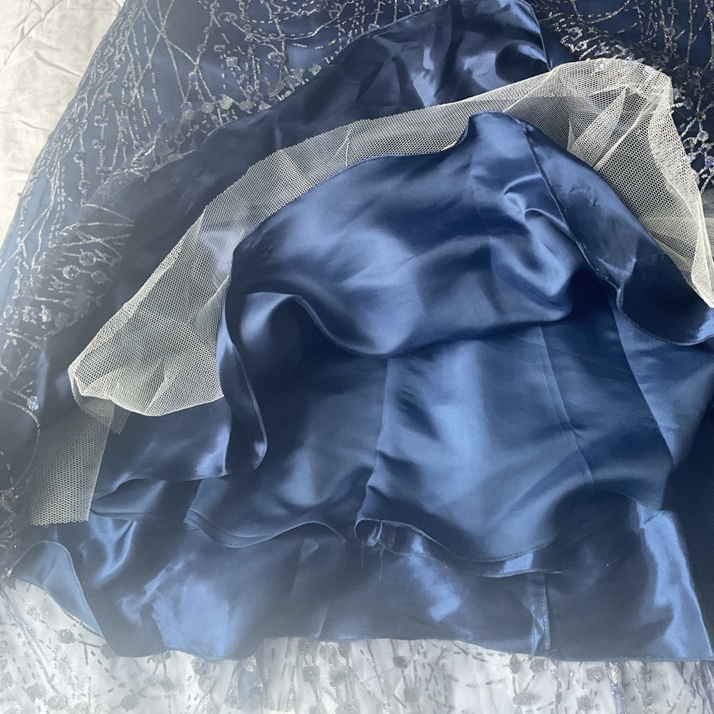 Full Length Navy Glitter Tulle and Satin Gown - Picture 6 of 15